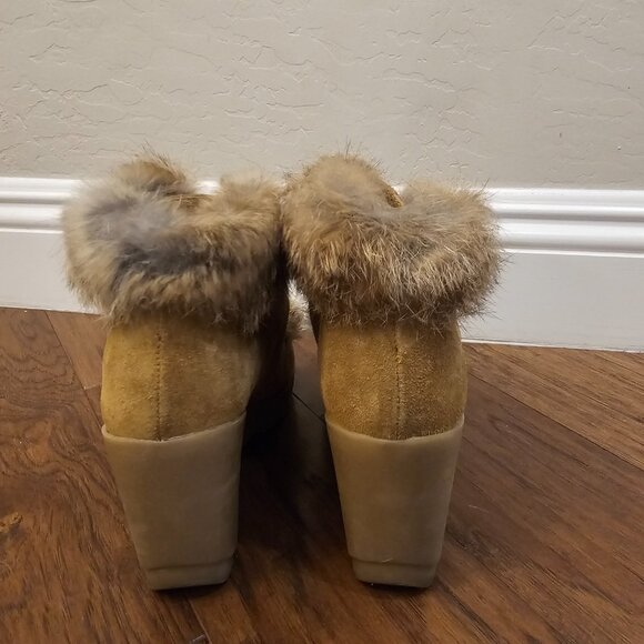 Coach Kataya camel suede rabbit fur wedge boots - Picture 6 of 10